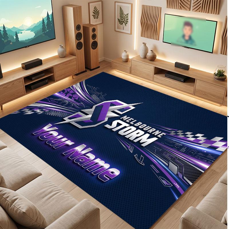 Melbourne Storm Personalized Crystal Velvet Carpet, Customized Name Text Soft Anti‑Slip Rug for Living Room Bedroom