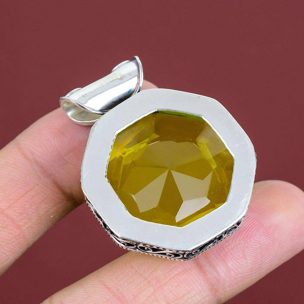 Faceted Lemon Topaz Pendant Handmade Gemstone Pendant 925 Sterling Silver Pendant Lemon Topaz Jewelry Dainty Vintage Pendant Gifts For Women