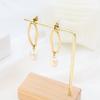 Fashion 18K Baroque Pearl Earrings Simple Geometric Titanium Steel Pearl Stud Earrings Women'S Premium Sense