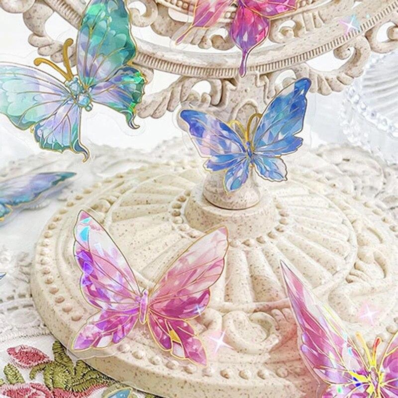 3D Laser Butterfly Stickers Decorated Gold Stamping with Various Shapes for Gifts Can Self Adhesive for Freely