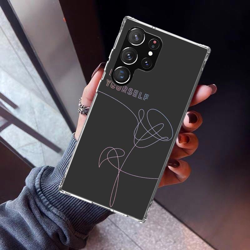Love Yourself Flower Heart Line Kpop Phone Case For Samsung Galaxy S23 S24 S25 Edge S26 Ultra S22 + S21 Plus S20 FE Cover Silico