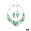 [KK Solis] Flower Motif Gorgeous Necklace & Earrings - Large, Luxurious, High-End Jeweled Accessory for Weddings, Receptions, Parties, Concerts,