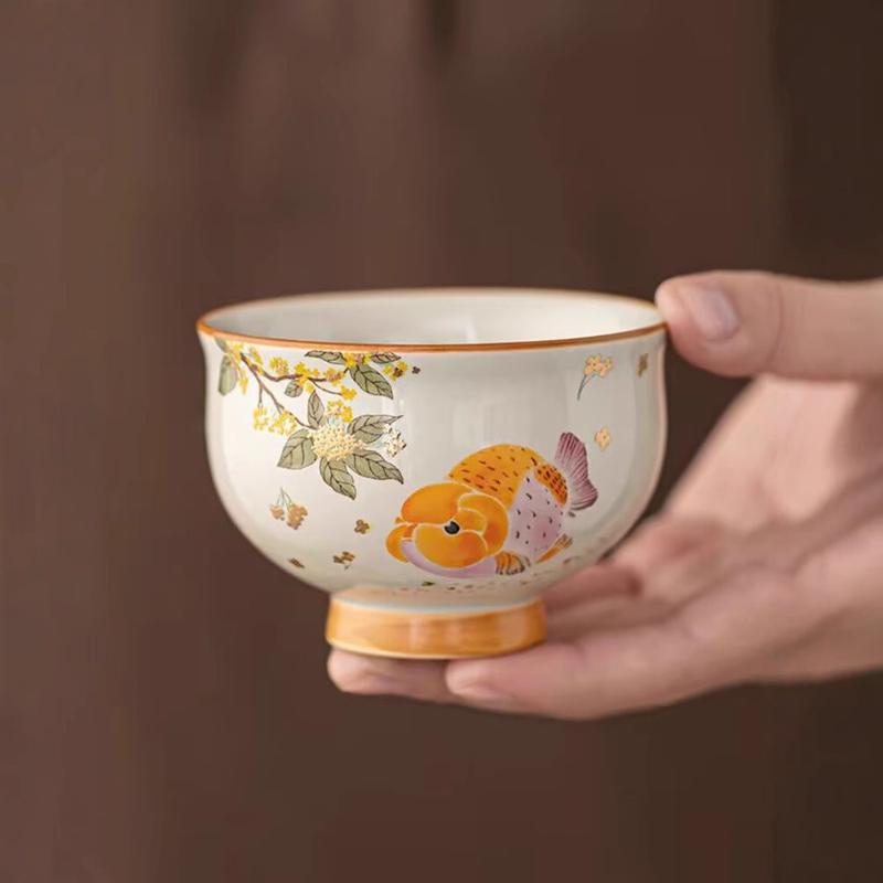 Wood Ash Glaze Ceramic Tea Cup Large Goldfish Design Creative Cute Personal Master Cup High Aesthetic for Home Tea Ceremony Gift