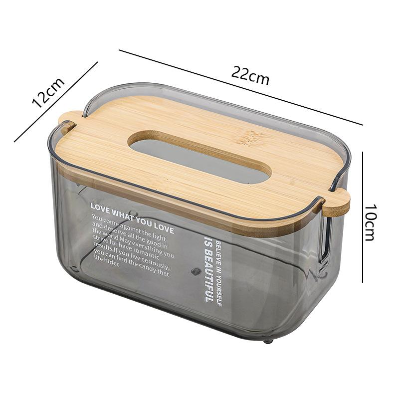 1pcs Nordic Minimalist Transparent Tissue Box Bamboo Lid Tissue Storage Box for Home Living Room Dining Table Paper Box