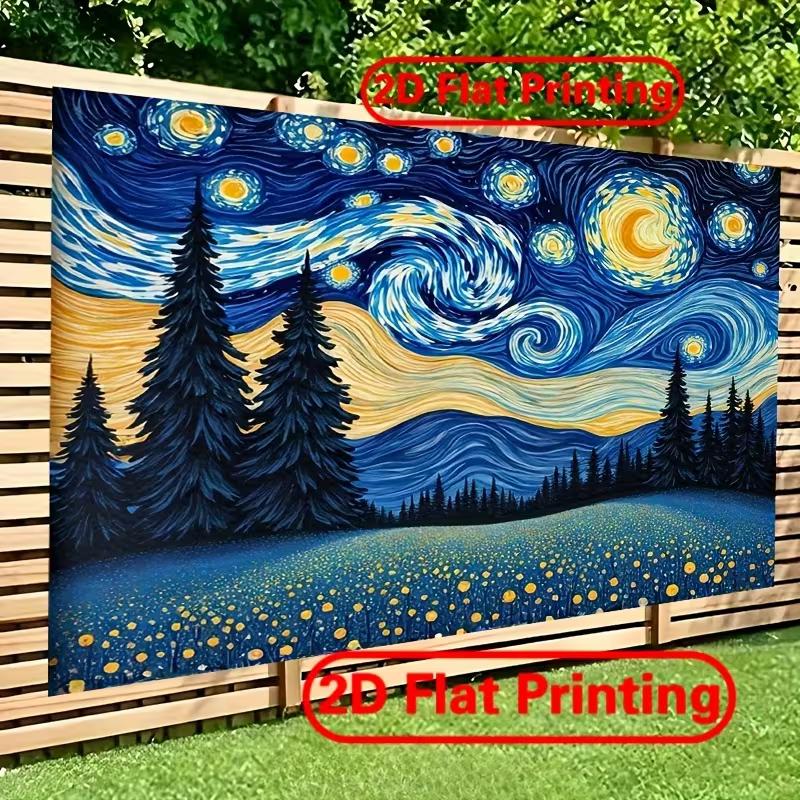 2D flat printing backdrop depicting a starry night, pine forest, and flower field for events 47.2x31.5inch/120*80cm
