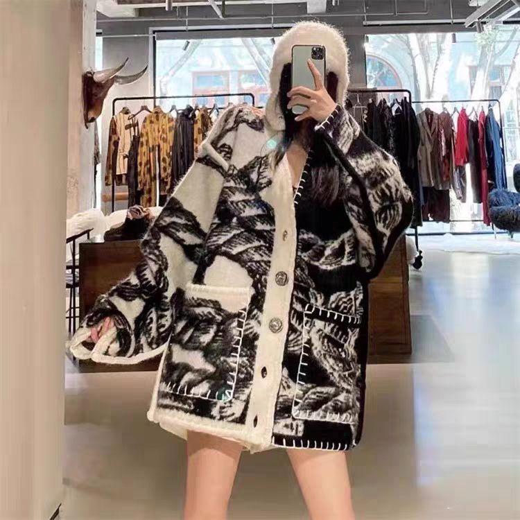 Vintage Knitted Oversized French Lazy Style Sweater Coat for Women