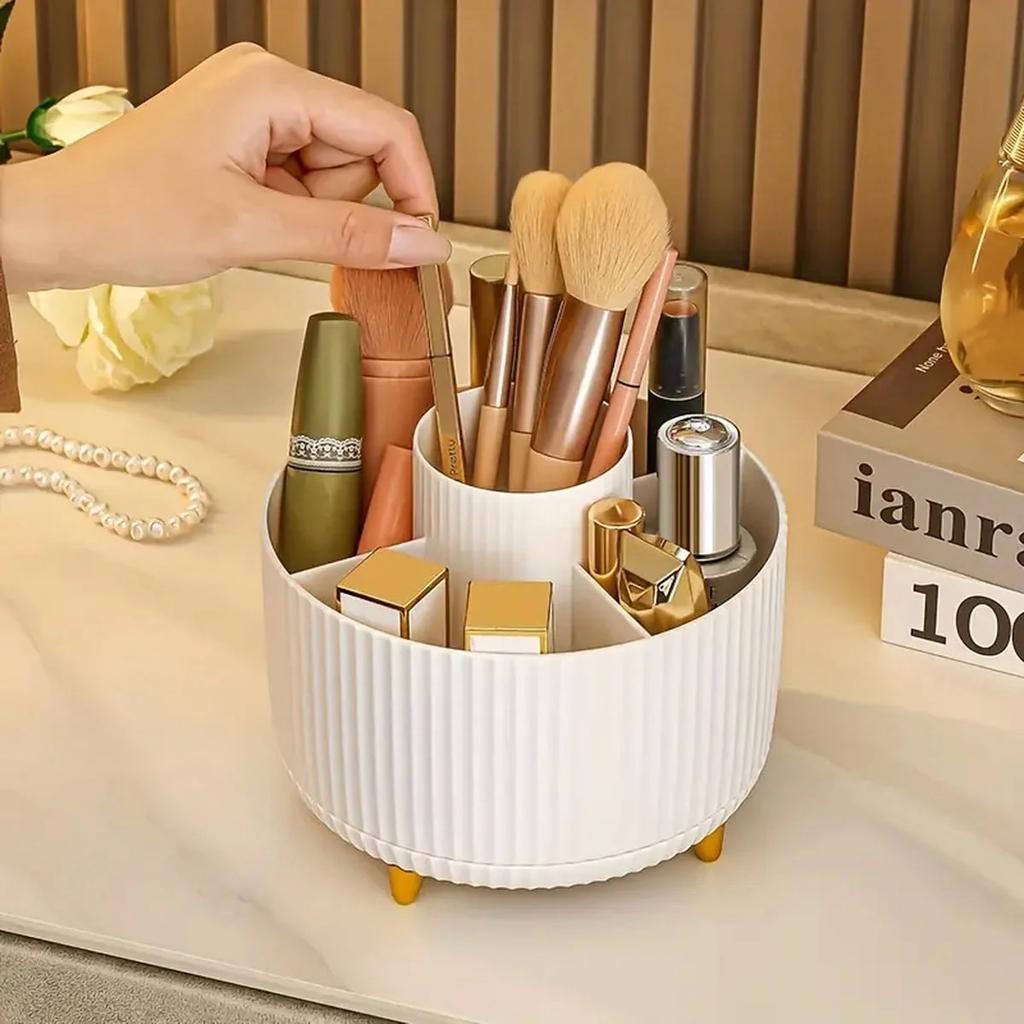 Rotating Desktop Cosmetic Storage Box Multi-Function Makeup Case Skin Care Organizer with Makeup Brush Holder
