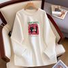 European-Style Fleece-Lined Women's Cotton Base Layer, White Long-Sleeved T-Shirt, Hip-Length, New for Autumn/Winter 2024