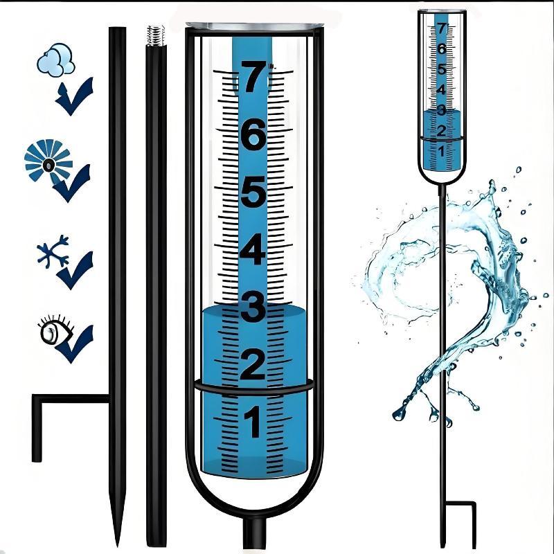Glass Rain Gauge Clear Accurate Scale 7 Inch Capacity Sturdy Ground Stake for Patio Outdoor Rain Monitoring