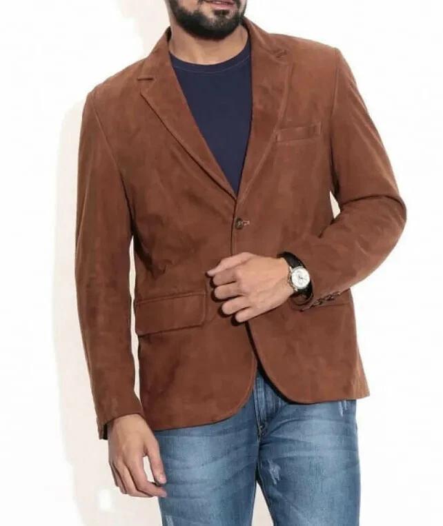 Party Work Wear Formal Brown Men's Genuine Soft Suede Leather Blazer Handmade