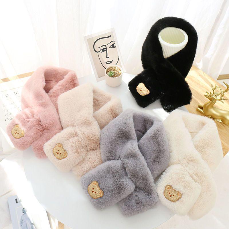 

New Arrival: Women s Winter Plush Teddy Bear Scarf – Soft Imitation Rex Rabbit Fur, Korean Style, Warm Cross Neck Warmer