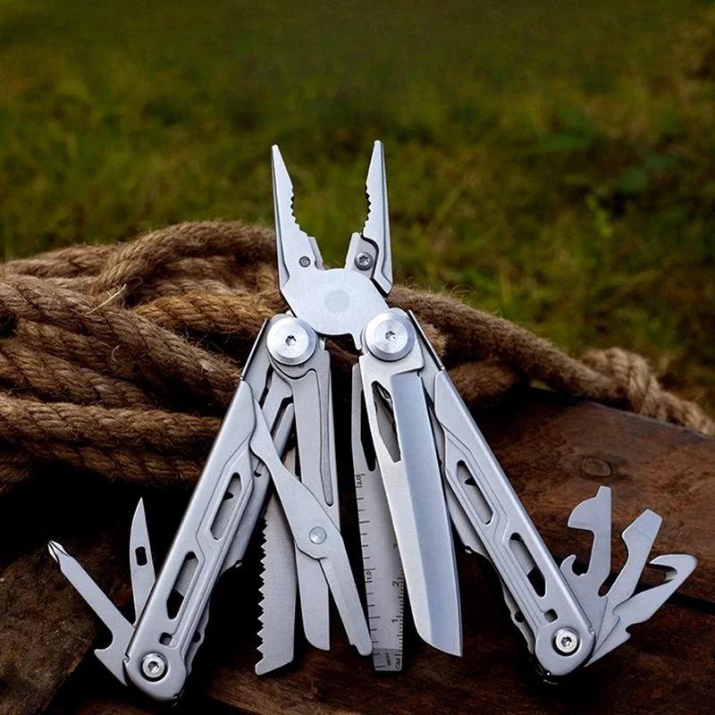 Durable Metal Multitool Pliers with Sharp Blade Wire Cutter Screwdrivers Scissors Multi Function Tool for Outdoor Camping Hiking