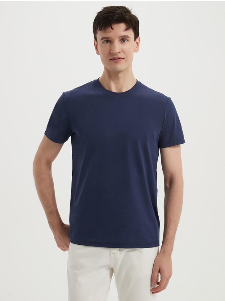 Long-staple Cotton Short-sleeve Crew Neck Three-needle Solid Color Wrinkle-free Sun Protection Antibacterial Cool T-shirt for Men Minimalist Tops