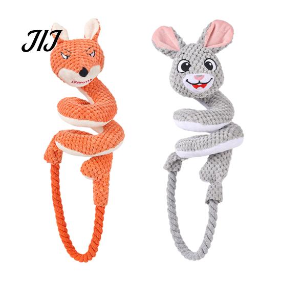 Wear Resistant Plush Dog Toys Tug Rope Toy, Cute Fox Rabbit Squeaky Chew Toy with Crinkle Paper, Aggressive Chewers Interactive Pull for Medium Large