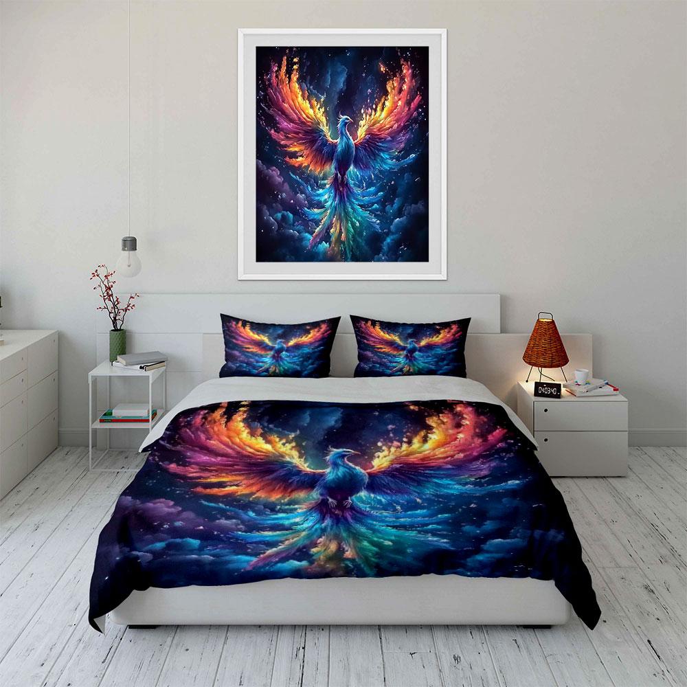 Colorful Phoenix Art Decoration Set Soft Comfortable Duvet Cover Bedding Set Included 1*Duvet Cover & 2*Pillowcases, Gift