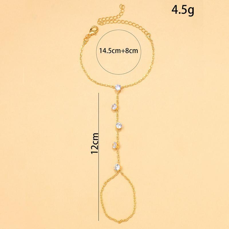 Light Luxury Cubic Zirconia Chain Bracelet for Women Dainty Bracelet Finger Ring Conjoined Chain Party Charm Jewelry Accessories