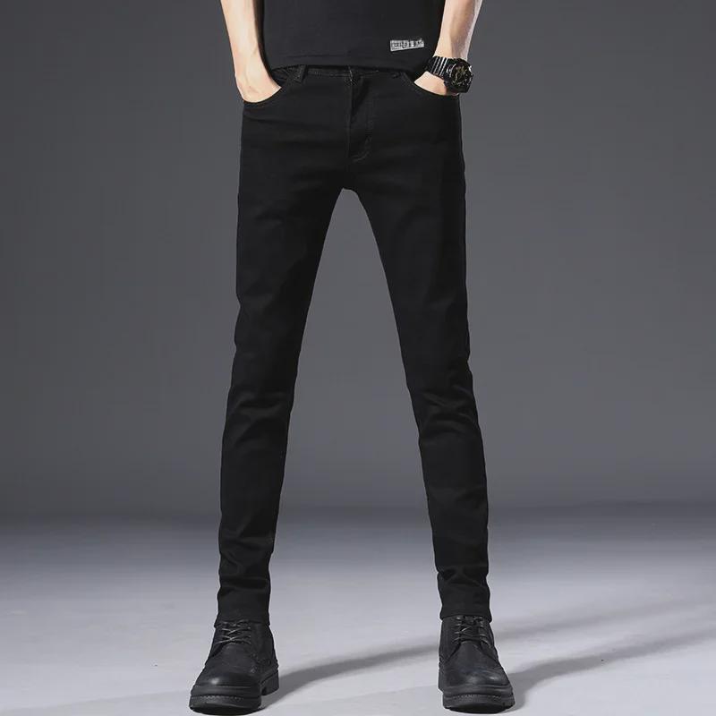 Men's Slim Fit Black Elastic Jeans - Korean Style Trendy Casual Trousers