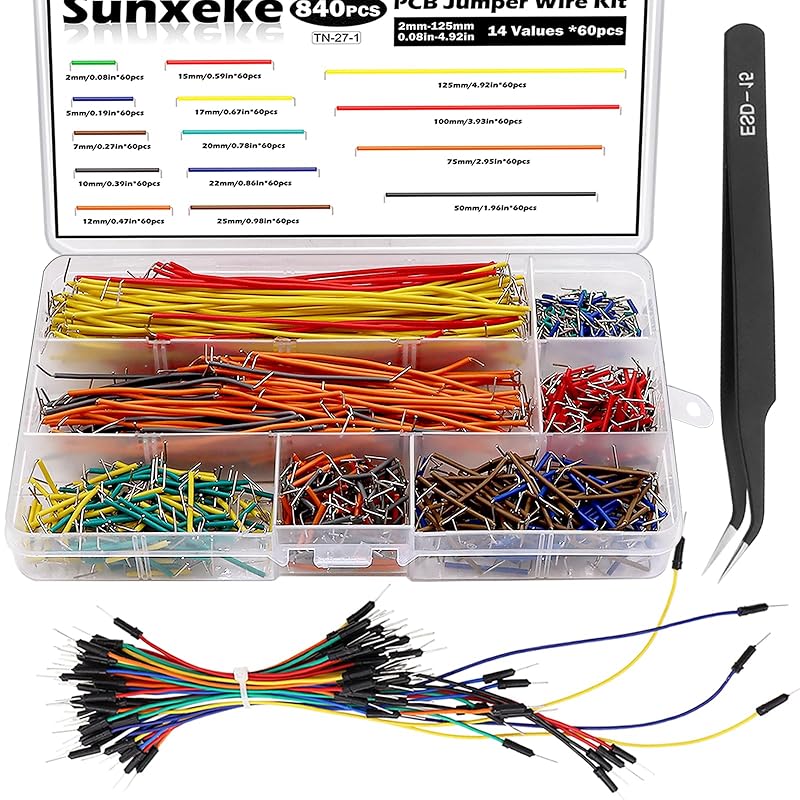 560Pcs Jumper Wire Kit Solderless Flexible Breadboard 14 Lengths Assorted Preformed Breadboard with 65Pcs Breadboard Jumper Wires,Tweezers & Plastic