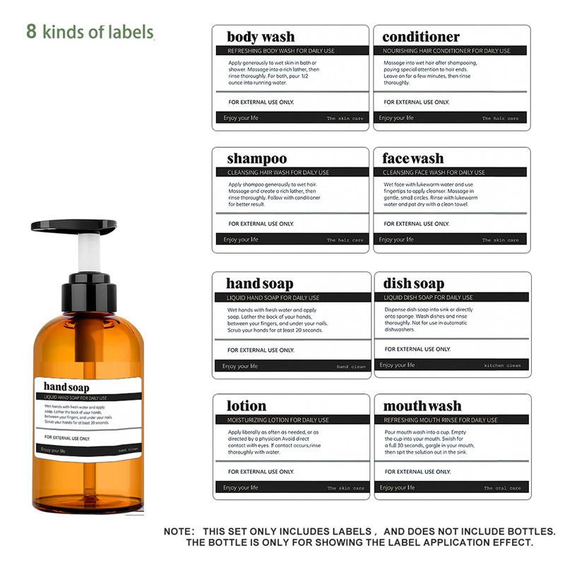 Black/White Soap Dispenser Labels Lotion Label Sticker Shampoo Conditioner Body Wash Bathroom Shower Soap Dispenser Labels Waterproof