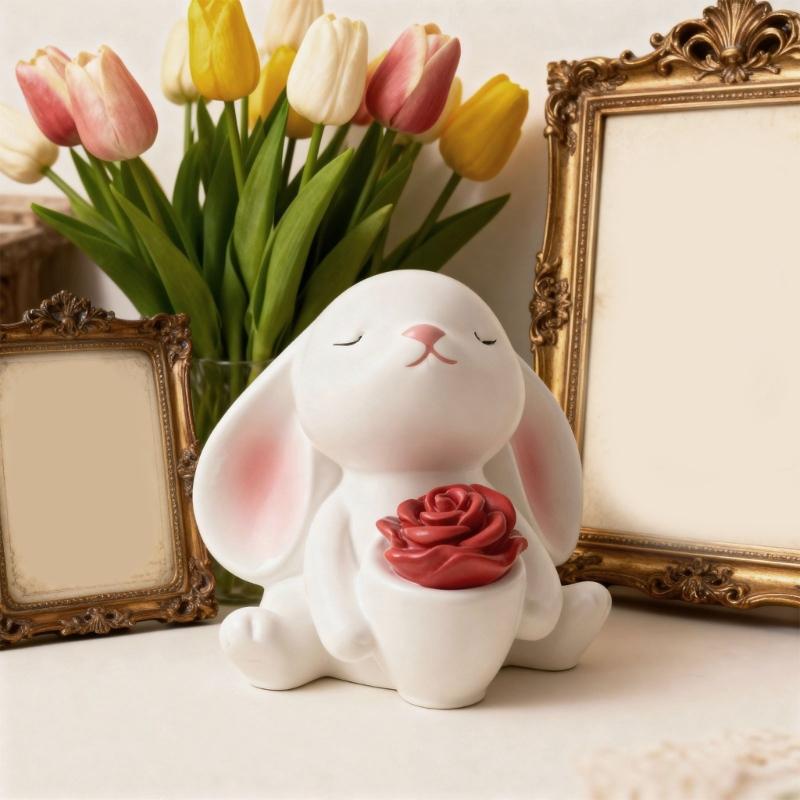 Rabbit Holding Flower Vase Silicone Mold Portable Charm Holder Resin Mold For Resin Jewelry Making And DIY Crafts