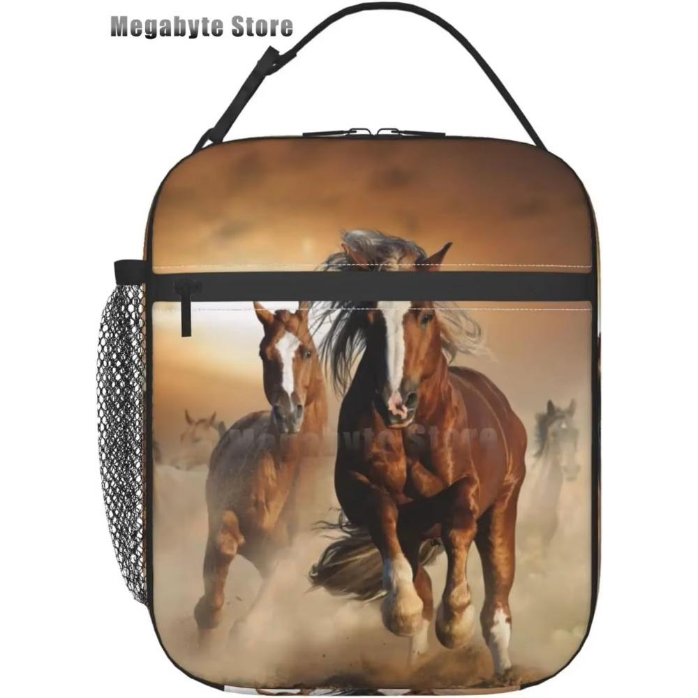 Horse And Flower Lunch Box Insulated Lunch Bags Zipper Lunch Bag Cooler Tote Bag For Teens Men Women Office Picnic