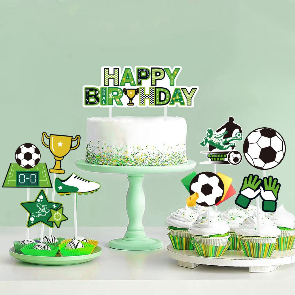 Soccer Cake Topper Boy Girl Soccer Happy Birthday Cupcake Toppers Party Dessert Football Theme Party Baby Shower Baking Supplies