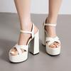 Fine Checkered Cross Ribbed High Platform Peep Toe Sandals Super High Thick Heel Hollow Out Ankle Buckle Sexy Women's Sandals