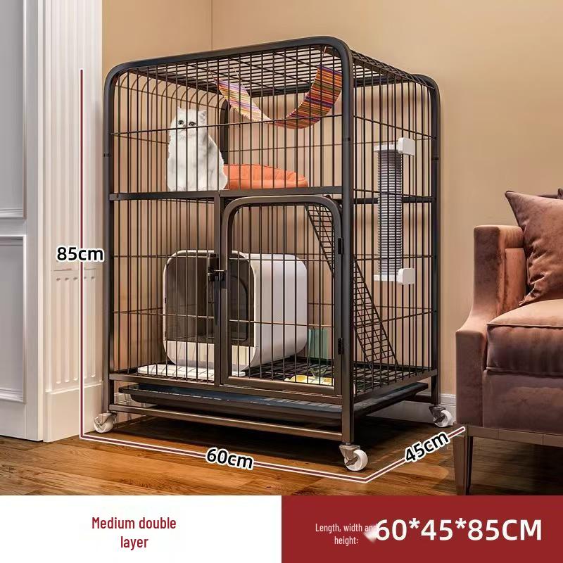 Three-Level Cat Villa: Spacious Square Tube Breeding Cage with Cat Bed