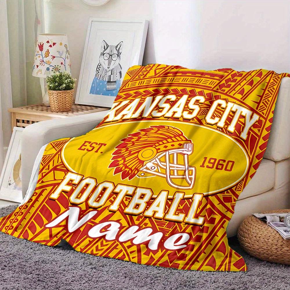 Kansas City Football Helmet Pattern Customized Your Name Blanket Lightweight And Comfortable Warm Blanket Suitable For Bed Home Chair Office Sofa