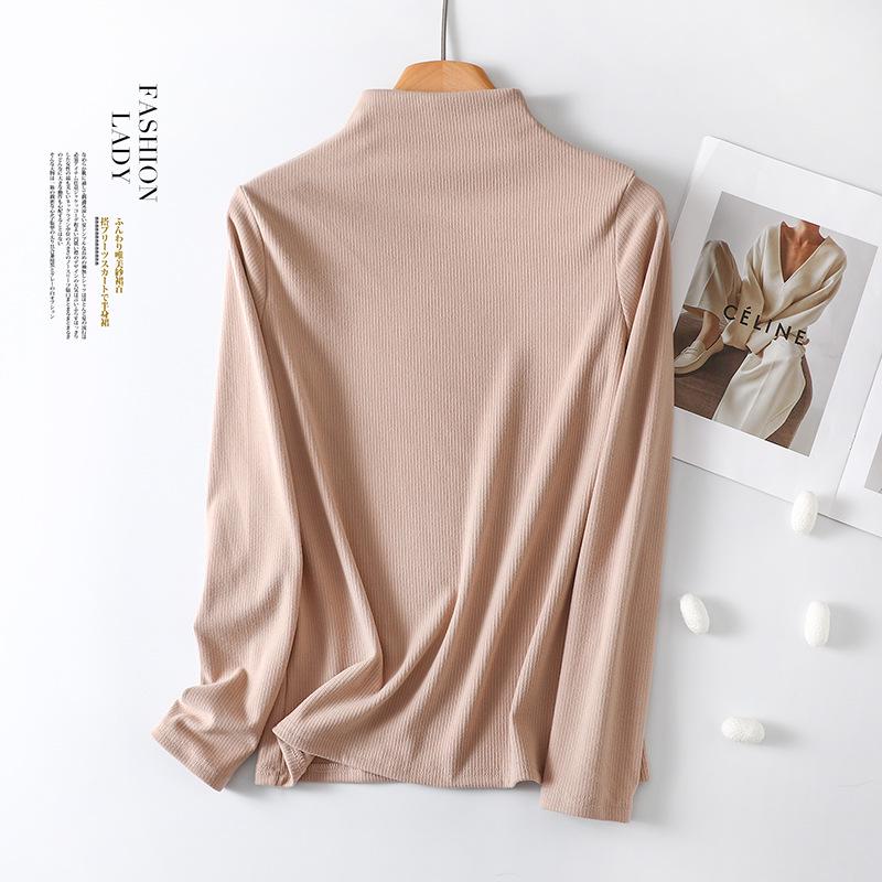 

Женский бархатный термотоп с длинным рукавом и воротником-стойкой - Облегающий крой, однотонный, осенне-зимний выпуск XL