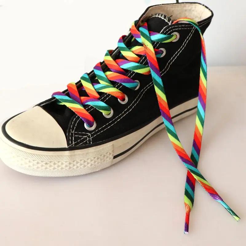 Flat Rainbow Shoelaces for Sneakers Colorful Shoe Laces Colored Gradient Shoelace for Canvas Shoes Lace for Tennis Women Man