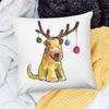 Funny Dog Antlers Pillowcase, Cute Christmas Terrier Print, Holiday Home Decor Cushion Cover, Soft Fabric
