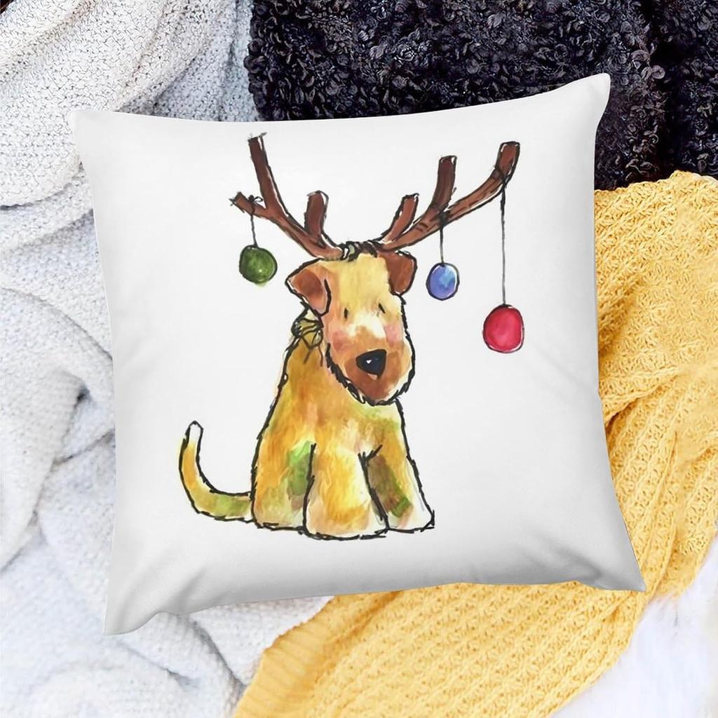 Funny Dog Antlers Pillowcase, Cute Christmas Terrier Print, Holiday Home Decor Cushion Cover, Soft Fabric