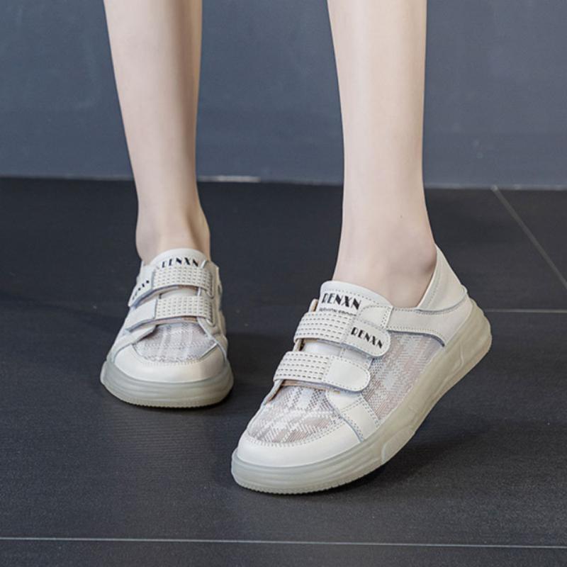 

Первый слой коровьей кожи Маленькие белые туфли Летние тонкие сетчатые дышащие туфли на липучке Повседневные туфли на платформе Кожаные туфли медсестры на одной педали 40 белый