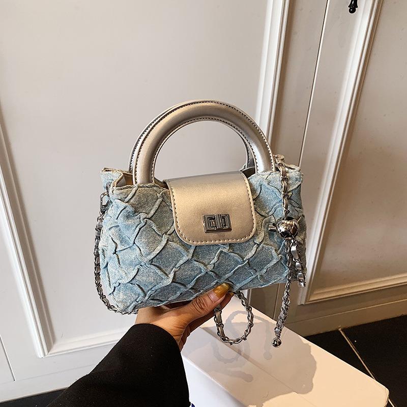 

Denim diamond small bag women s new fashion portable small square bag summer simple chain messenger bag