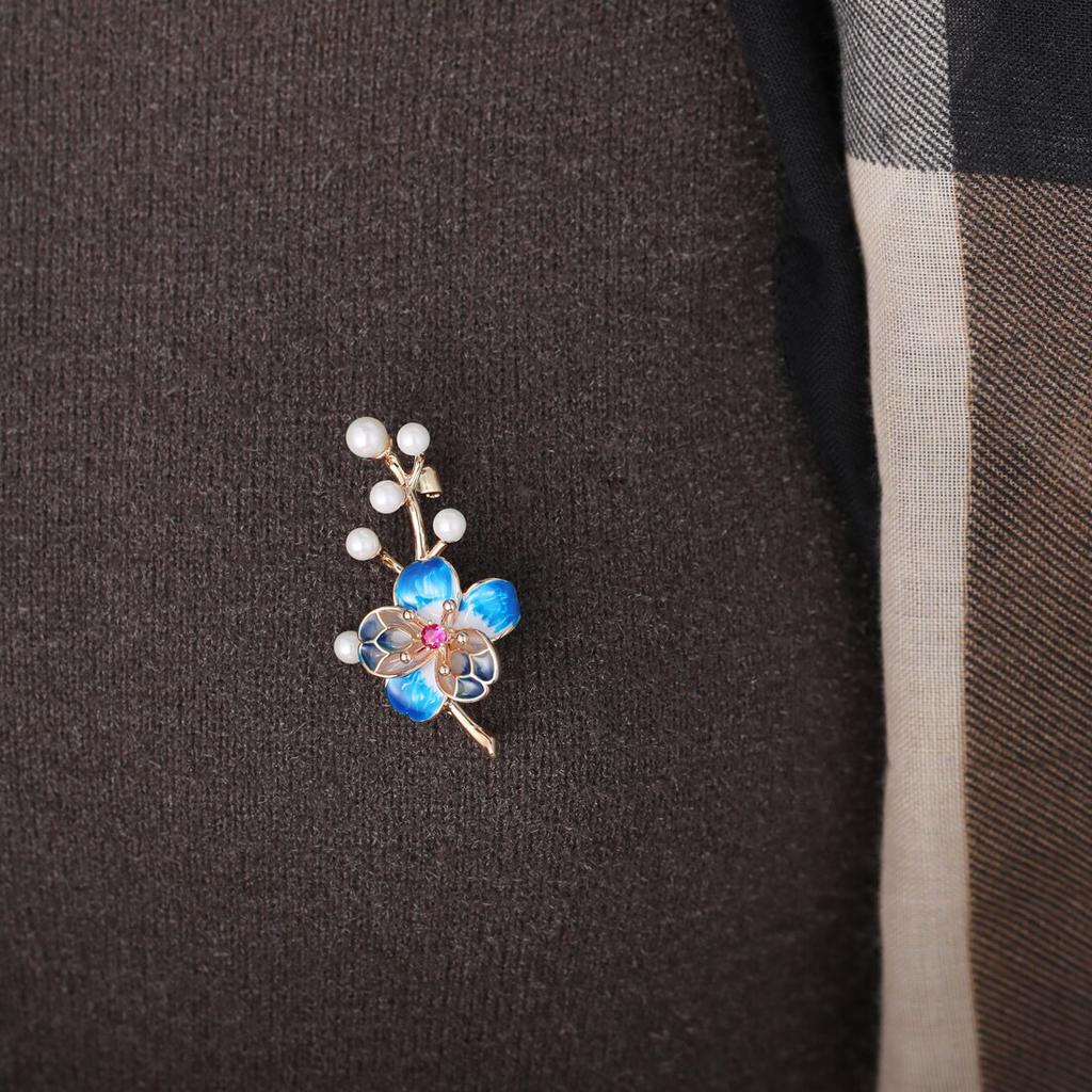 Blucome Enamel Pink Flowers Plant Brooches Simulated Rhinestone Cherry Blossoms Wedding Brooch Pins