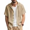 Men S Short Sleeve Hooded Open Front Shirt Loose Breathable Summer Casual