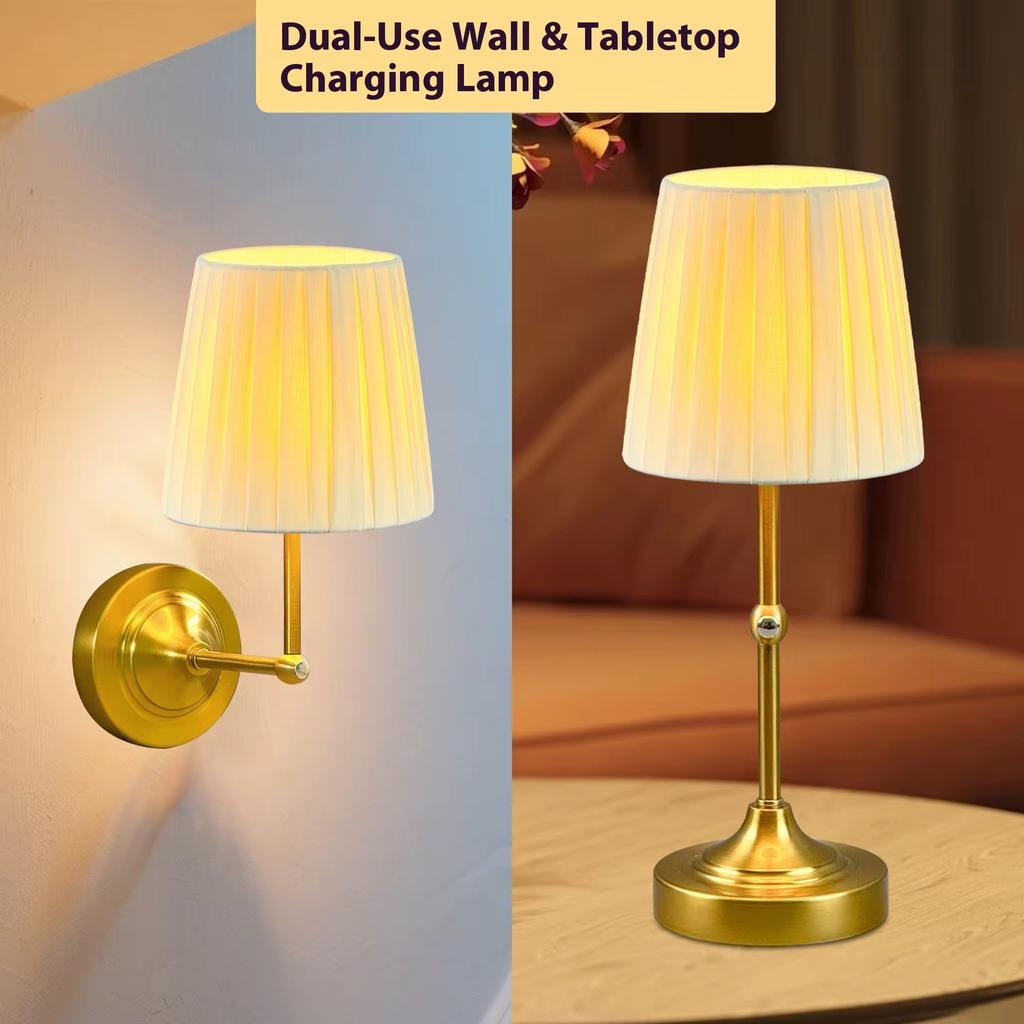 Rechargeable Cordless LED Wall Light Table Lamp Touch Control Led Desk Light Night Lights Fabric Shade Bedroom Modern Design