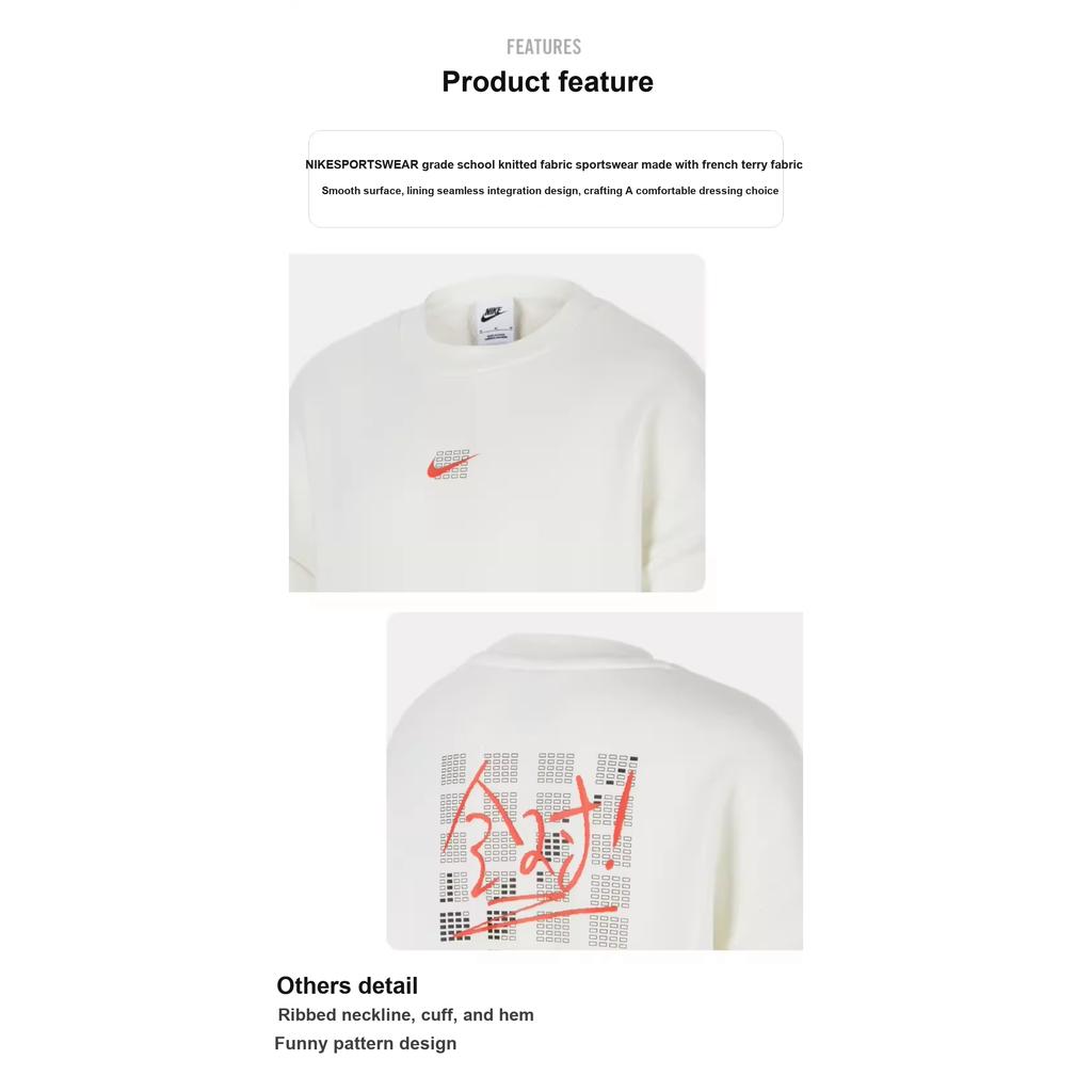 Nike Sweatshirt Round Neck Printed Long Sleeve Knit Sports Kids Tops White HJ0833-133