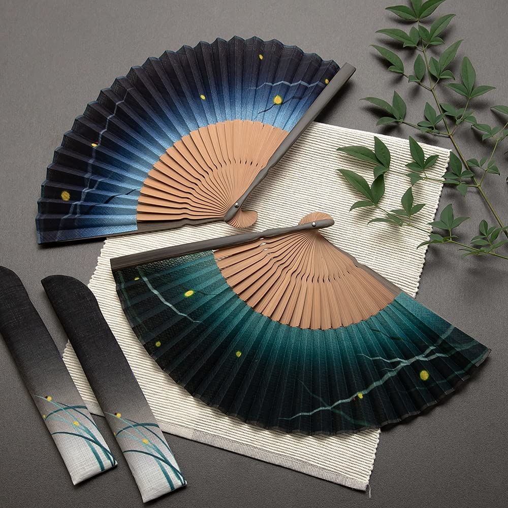 Folding fan for fan fan set with Firefly navy [Osaka Choseido] men, stylish, business, bag, holder, handkerchief, grass,