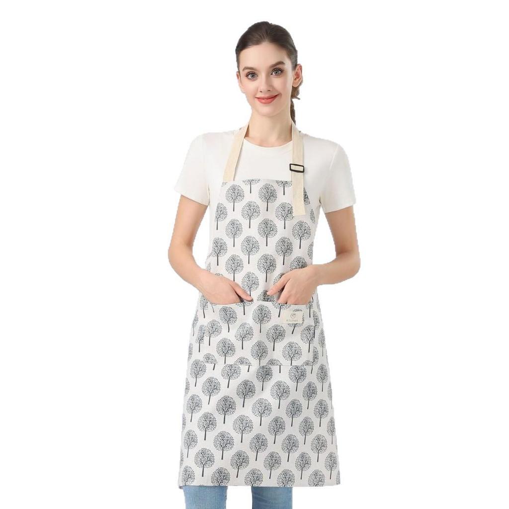 Waterproof Cotton Linen Striped Apron for Baking, Kitchen, or Work, with Logo Printing Option
