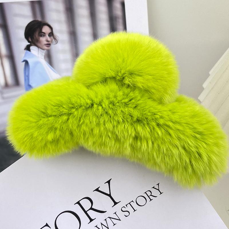 1ks Přírodní králičí kožešina Zimní chlupatá spona do vlasů