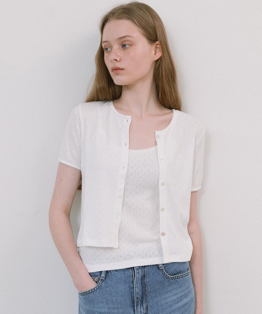 LAMINEZ Punched Eyelet Set Top - Ivory