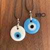 Retro Jewelry Round Shape Devil'S Eye Necklace Lucky Blue Eye Glass Pendant Necklace Accessories Simplicity Wax Thread Necklace Gift For Girls