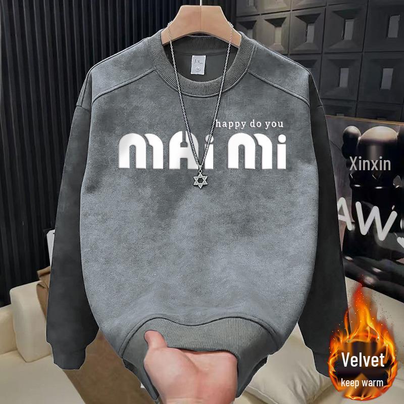 Men's Retro Tie-Dye Fleece Hoodie: Slim Fit, Long Sleeve, Round Neck, Letter Print.