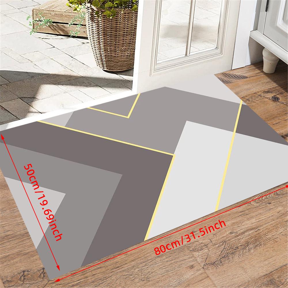1 Pc 1cm Thickened Modern Geometric Pattern Door Mat Soft Flannel Entrance Door Mat for Home Decor Anti-Slip Carpet Absorb Water Kitchen Bath Mat
