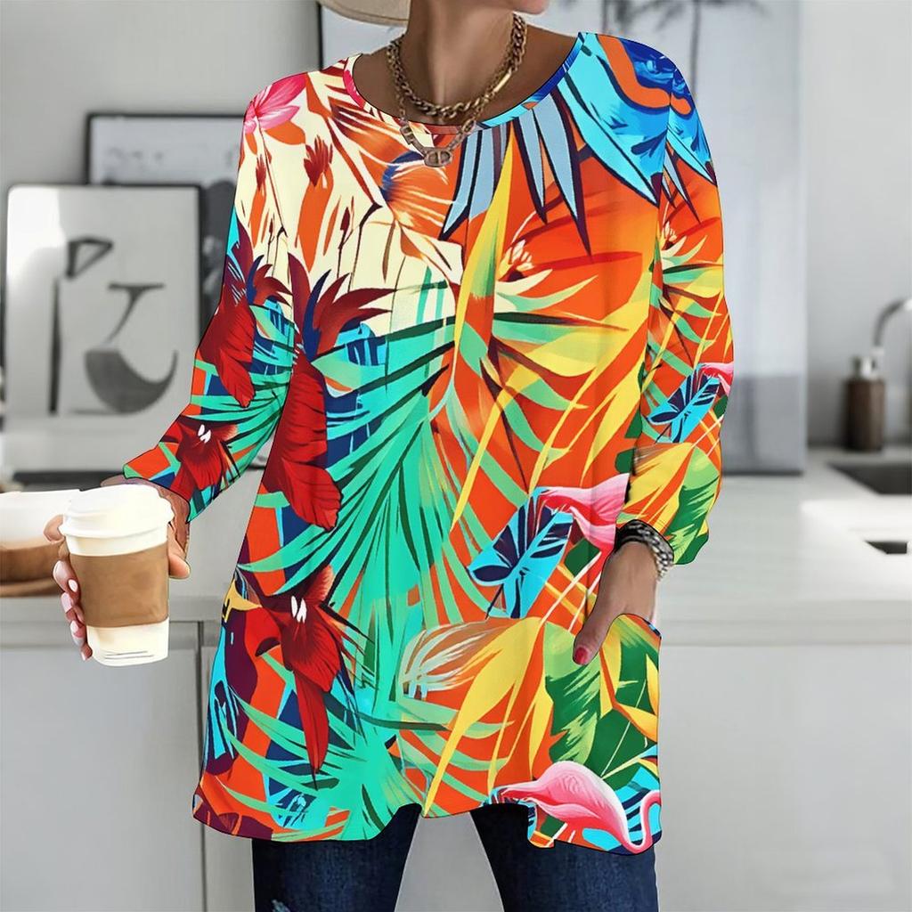 Plus Size Women Crew Neck Long Sleeve Tee Soft Baggy Tops For Housework And Casual Outdoor Activities