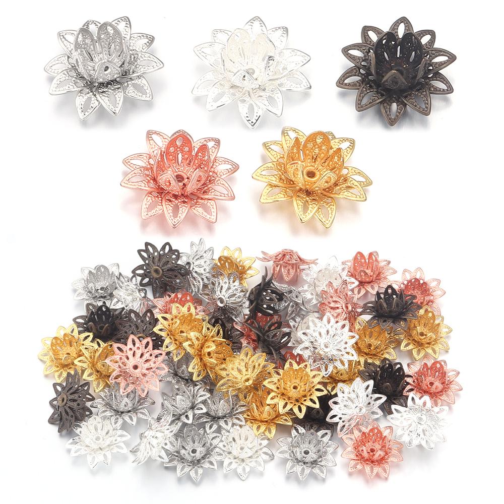 10pcs 16mm Metal Lotus Flower Beads Caps Loose Spacer End Beads Cap For Jewelry Making DIY Crafts Earrings Necklace Accessories
