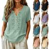 Damen V-Ausschnitt Bestickte Kurzarmbluse Lässiger Lockerer Schnitt Knopfleiste Sommer Oberteil Leicht Bequem Shirt