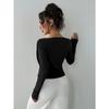 Women's One Off Shoulder Long Sleeve Tops Ruched Asymmetrical Neck Slim Fit Y2K Shirt
